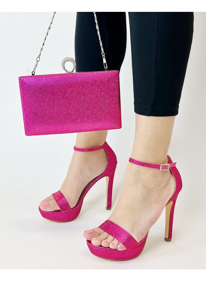 Claire-13  Dressy Heel - Hot Pink Shimmer