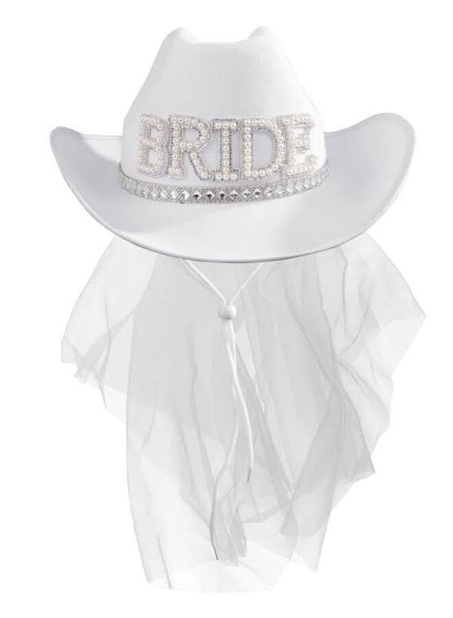 Pearl Rhinestone Stud Ribbon Bride Cowboy Hat