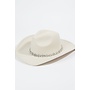 Flower Rhinestone Chain Strap Cowboy Hat - Ivory