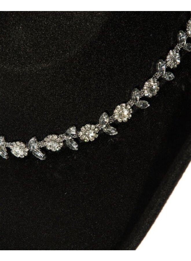 Flower Rhinestone Chain Strap Cowboy Hat - Black