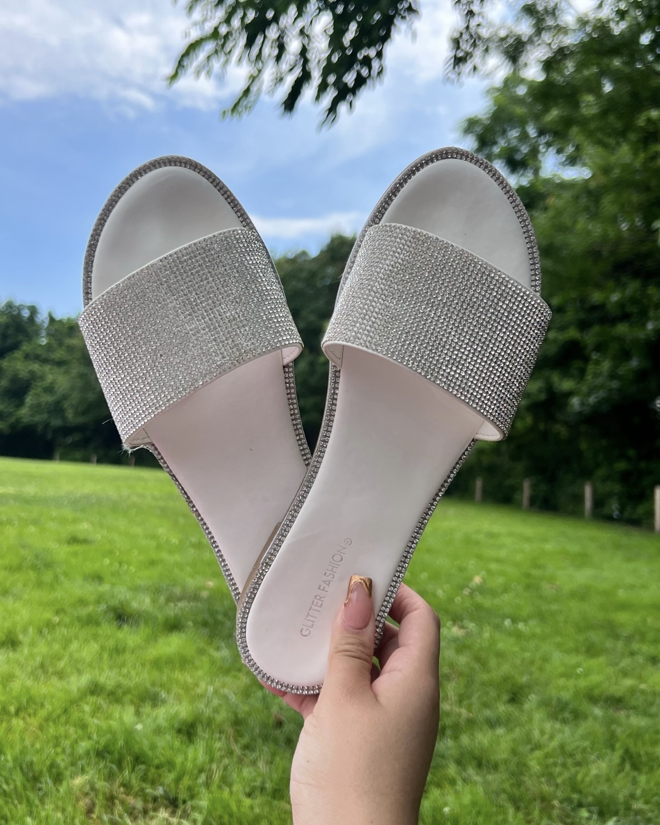 White sales glitter sandals