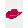 Rhinestone Chain Strap Cowboy Hat - Fuchsia