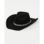 Rhinestone Chain Strap Cowboy Hat - Black