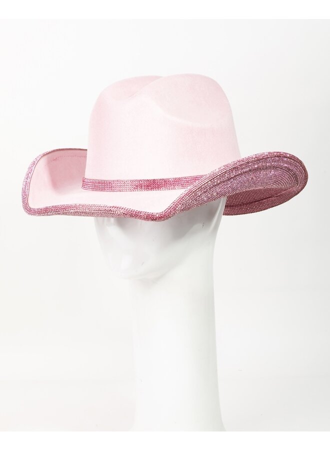 Pave Rhinestone Trim Cowboy Hat - Pink