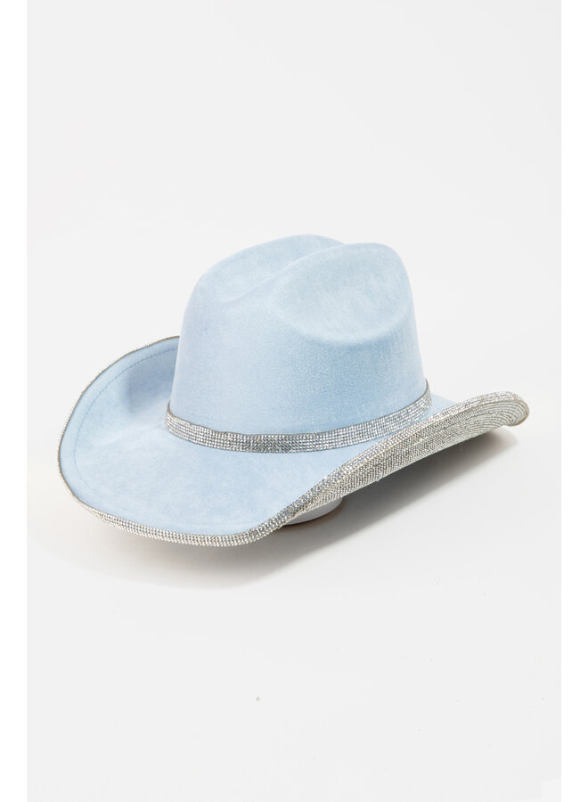 Pave Rhinestone Trim Cowboy Hat - Blue