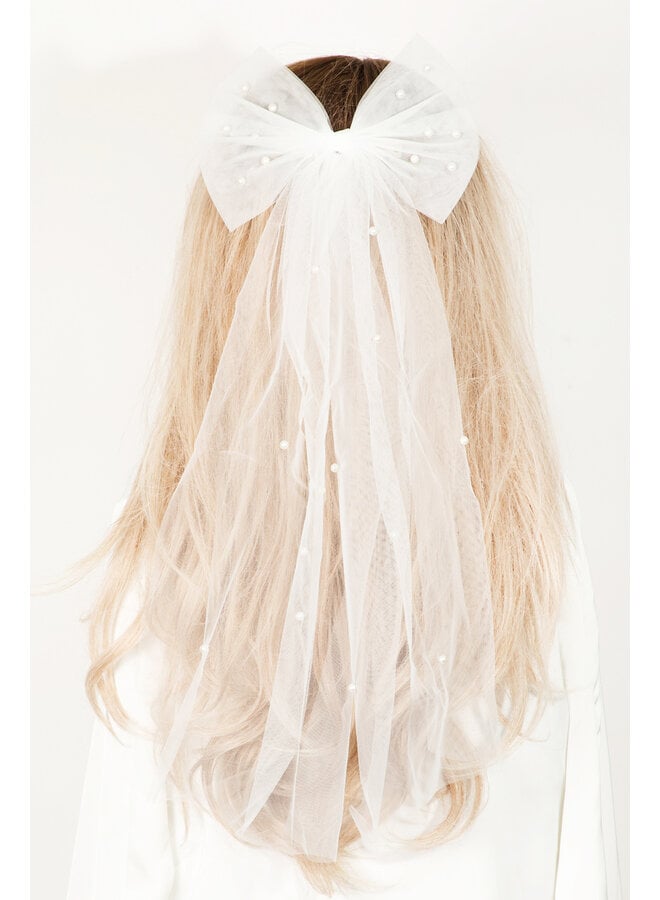 Bridal Ribbon Bow Hair Clip - White