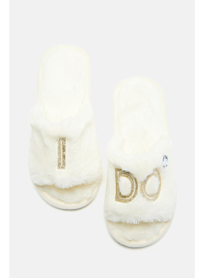 I Do Faux Fur Slippers White - Large (9-10)