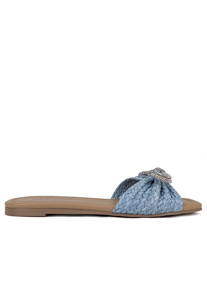Harlowe Flat Sandal - Blue Raffia