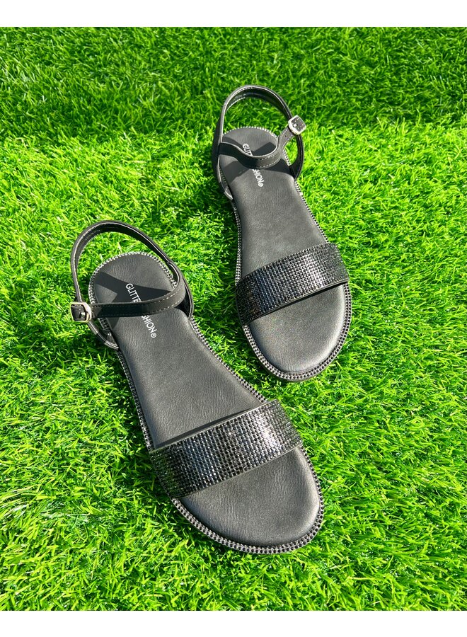 Tulip Flat Sandals - Black/Black