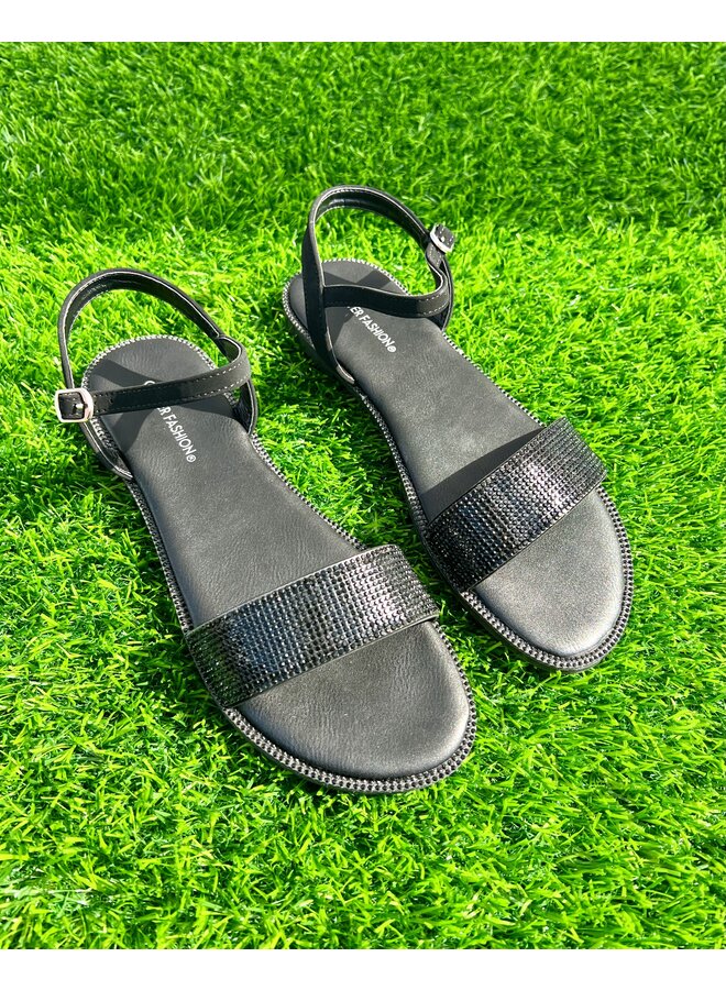 Tulip Flat Sandals - Black/Black