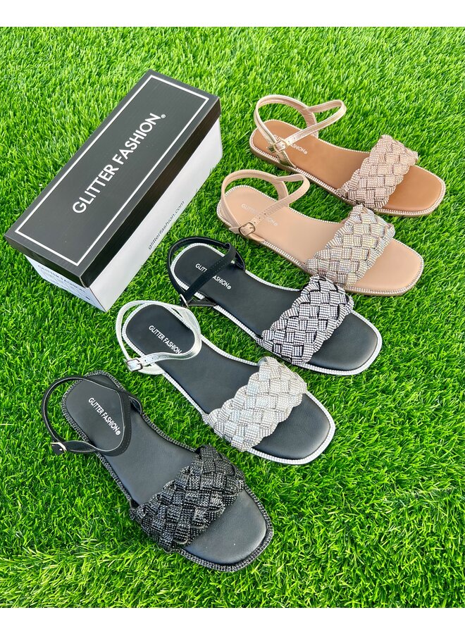 Rose Flat Sandals - Black/Silver