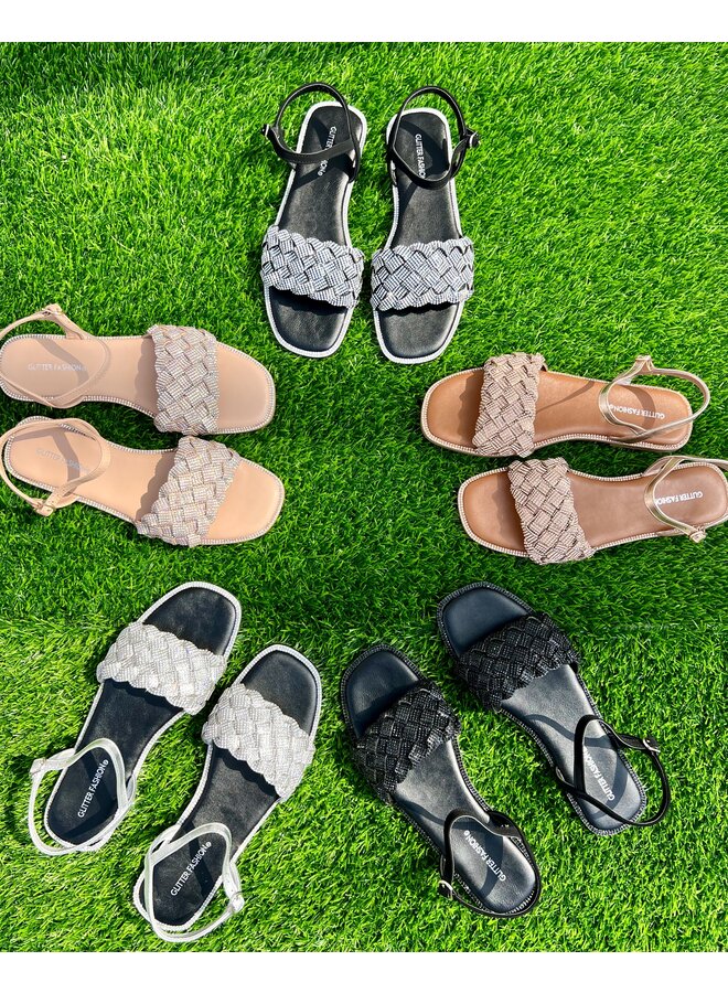 Rose Flat Sandals - Black/Silver