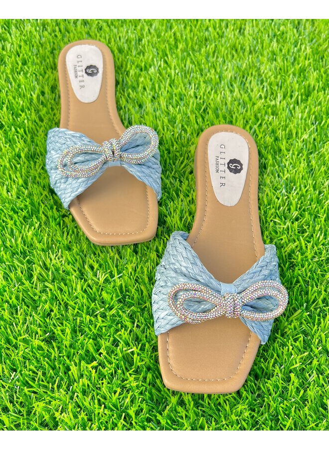 Harlowe Flat Sandal - Blue Raffia