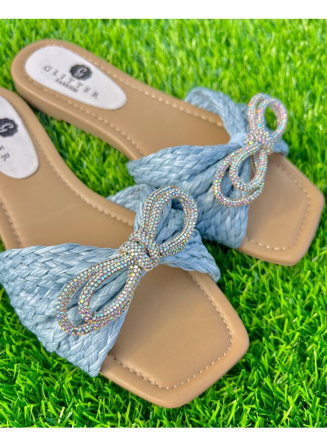 Harlowe Flat Sandal - Blue Raffia