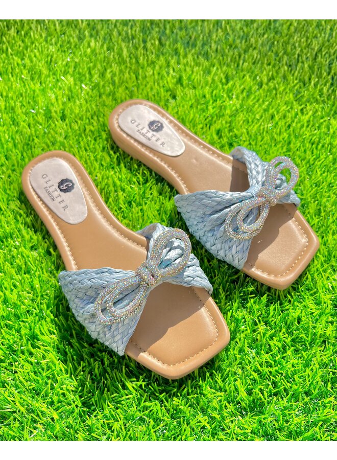Harlowe Flat Sandal - Blue Raffia