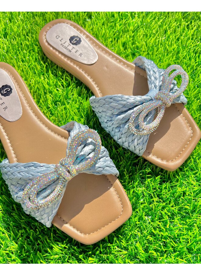 Harlowe Flat Sandal - Blue Raffia