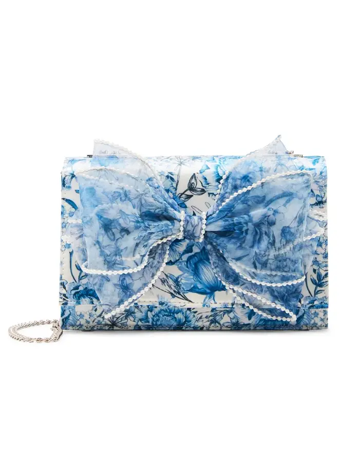 Pearl Trimmed Bow Bag - Blue