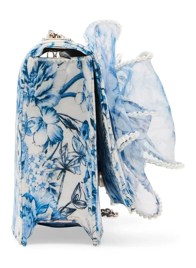 Pearl Trimmed Bow Bag - Blue