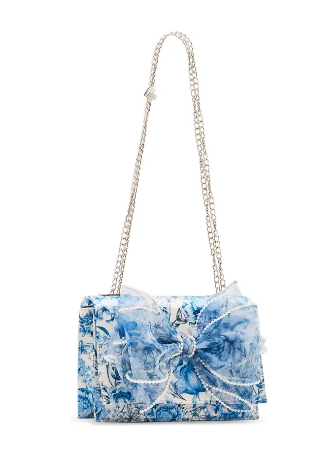 Pearl Trimmed Bow Bag - Blue
