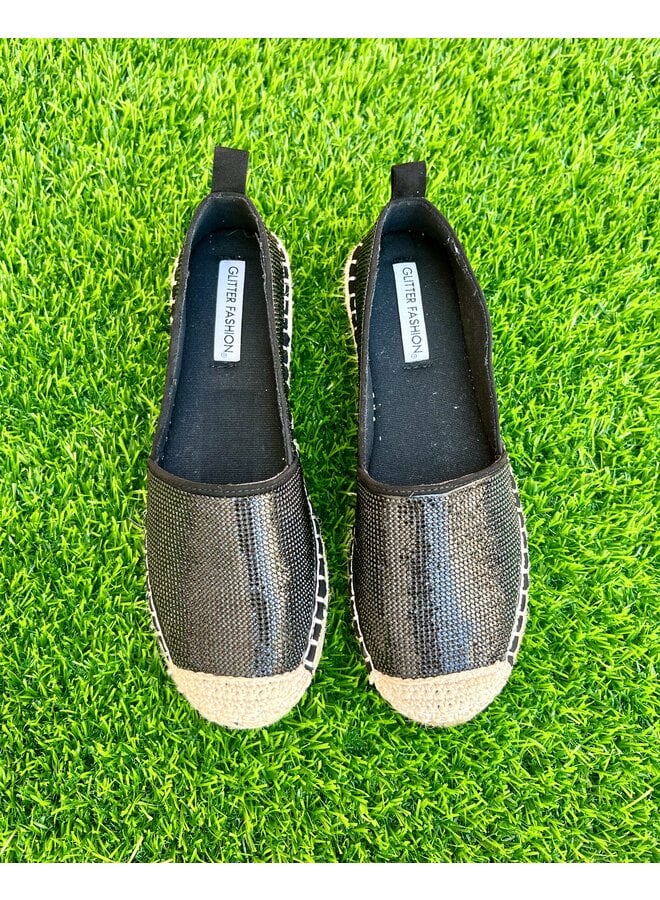 Lotus Rhinestone Espadrilles - Black