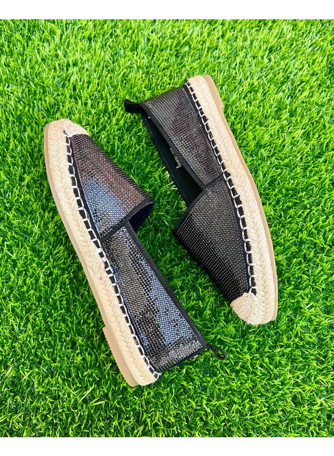 Lotus Rhinestone Espadrilles - Black