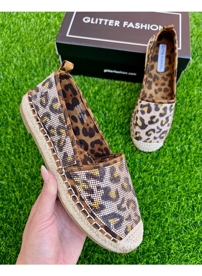 Lotus Rhinestone Espadrilles - Leopard