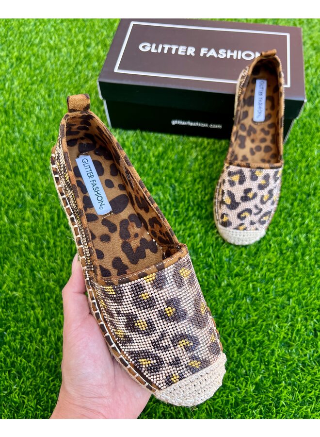 Lotus Rhinestone Espadrilles - Leopard