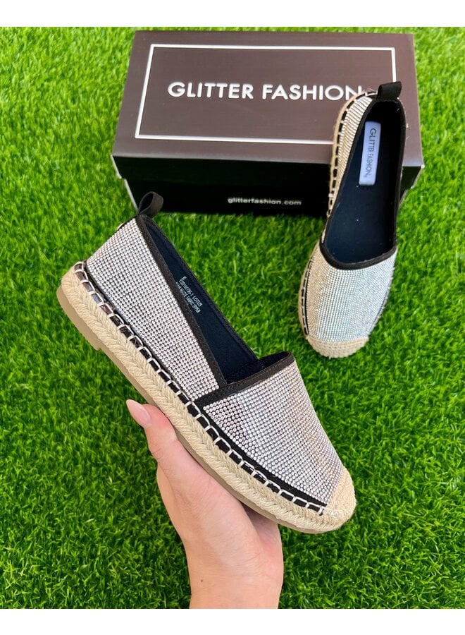 Lotus Rhinestone Espadrilles - Silver