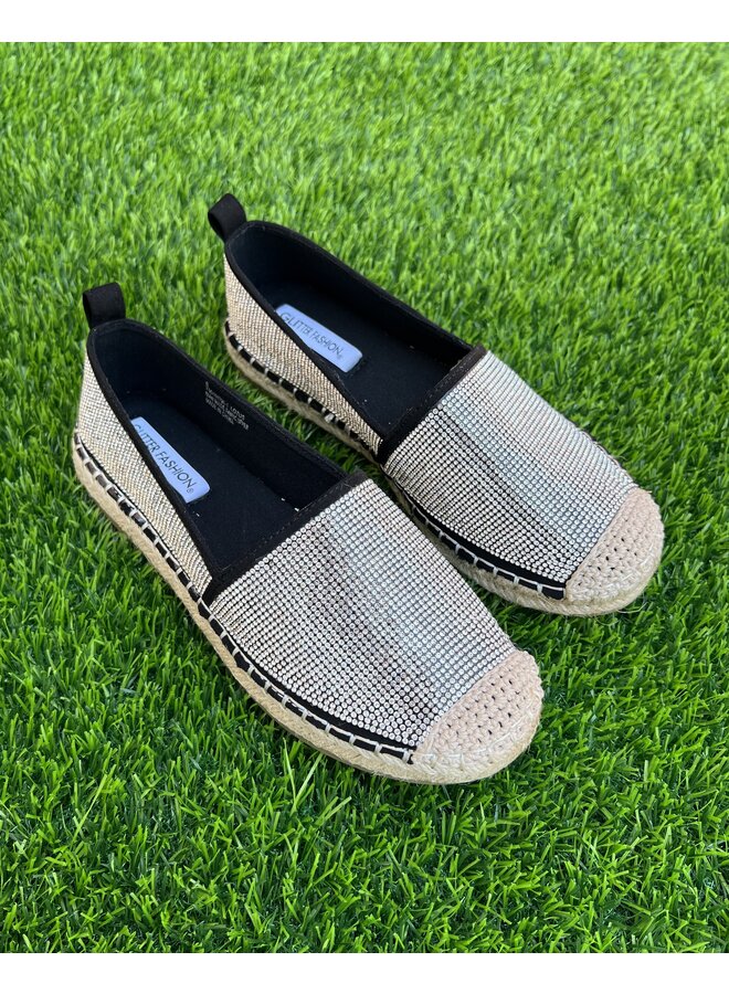 Lotus Rhinestone Espadrilles - Silver