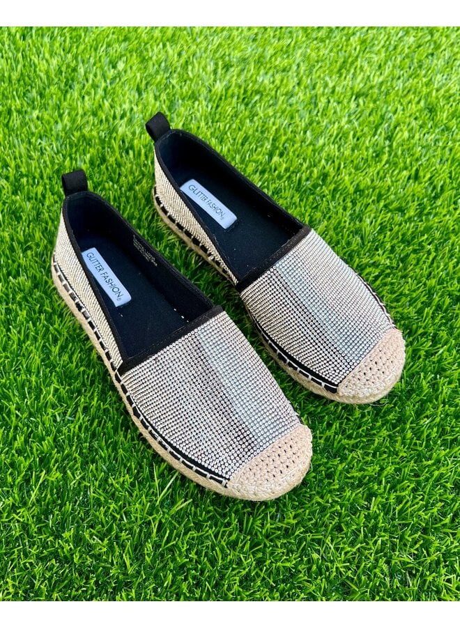 Lotus Rhinestone Espadrilles - Silver