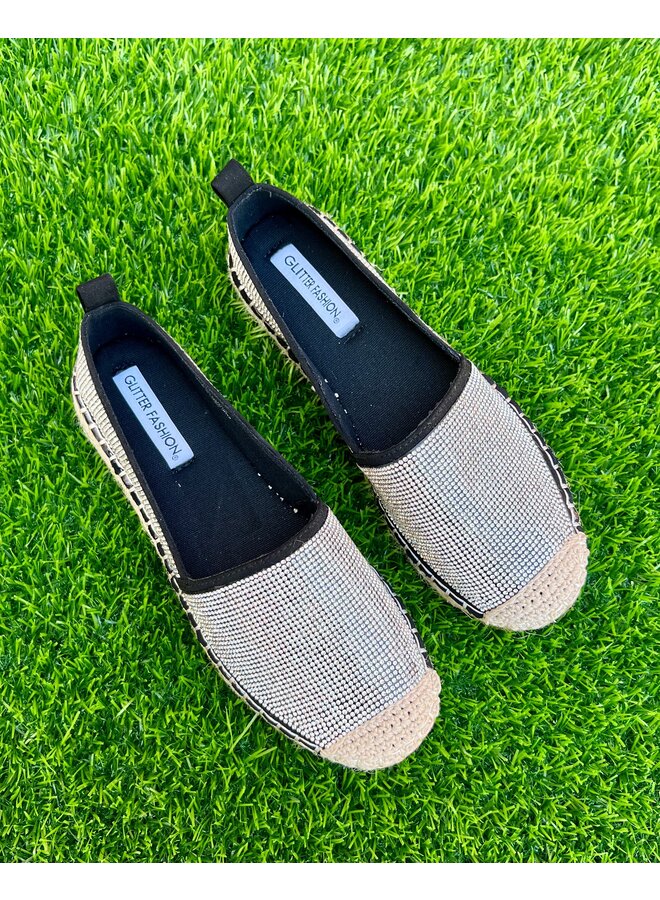 Lotus Rhinestone Espadrilles - Silver