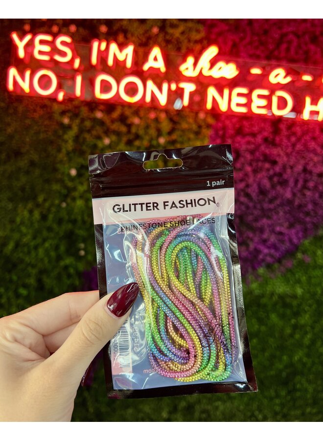 Rhinestone Shoe Laces - Rainbow