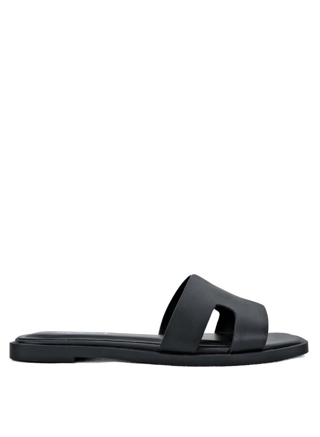 Knit Flat Sandals - Black Pu
