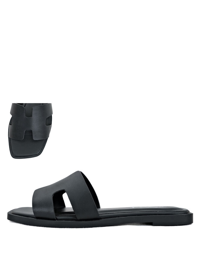 Knit Flat Sandals - Black Pu