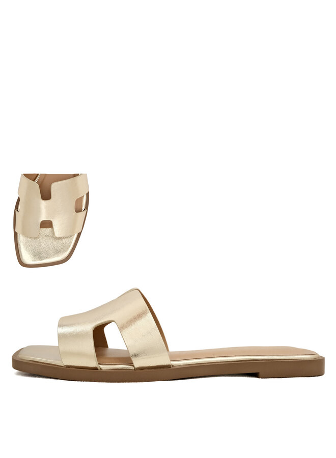 Knit Flat Sandals - Gold Pu