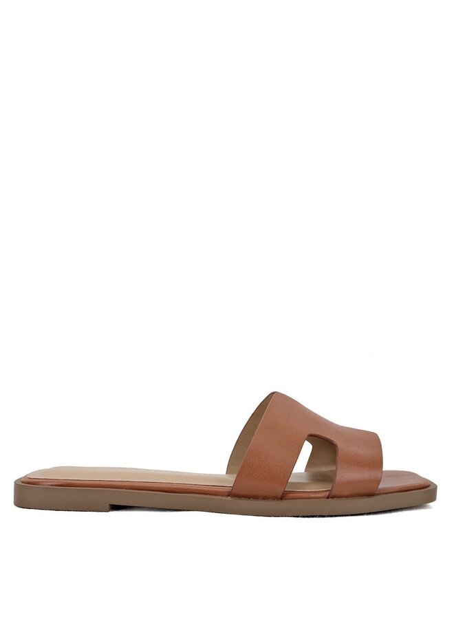 Knit Flat Sandals - Cognac Pu