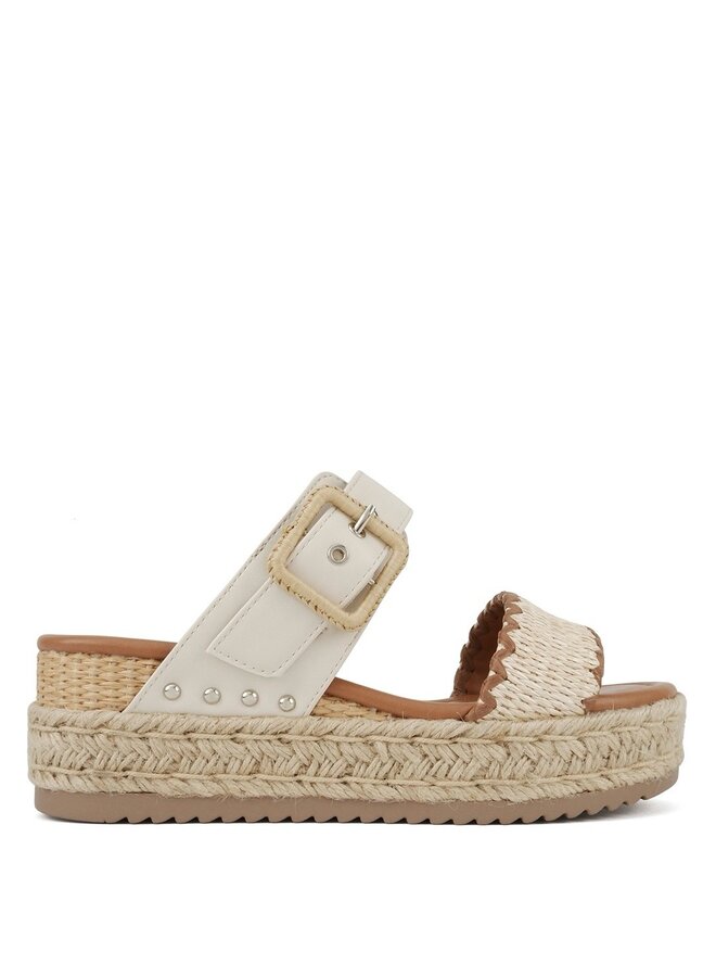 Sail Platform Sandals - White Pu/Raffia
