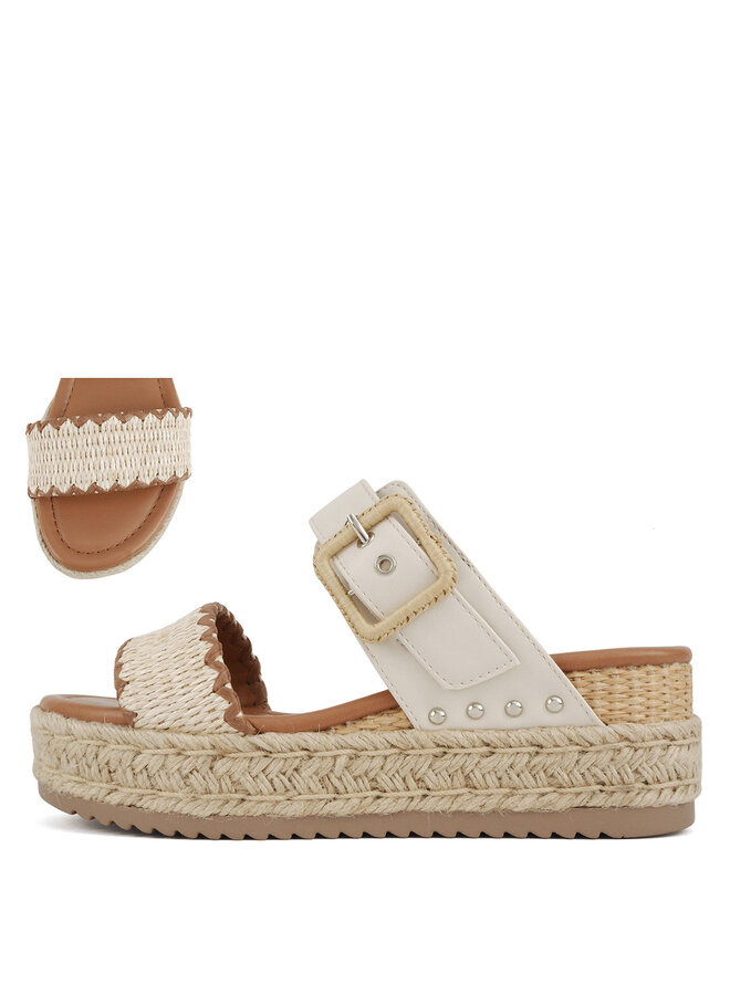 Sail Platform Sandals - White Pu/Raffia