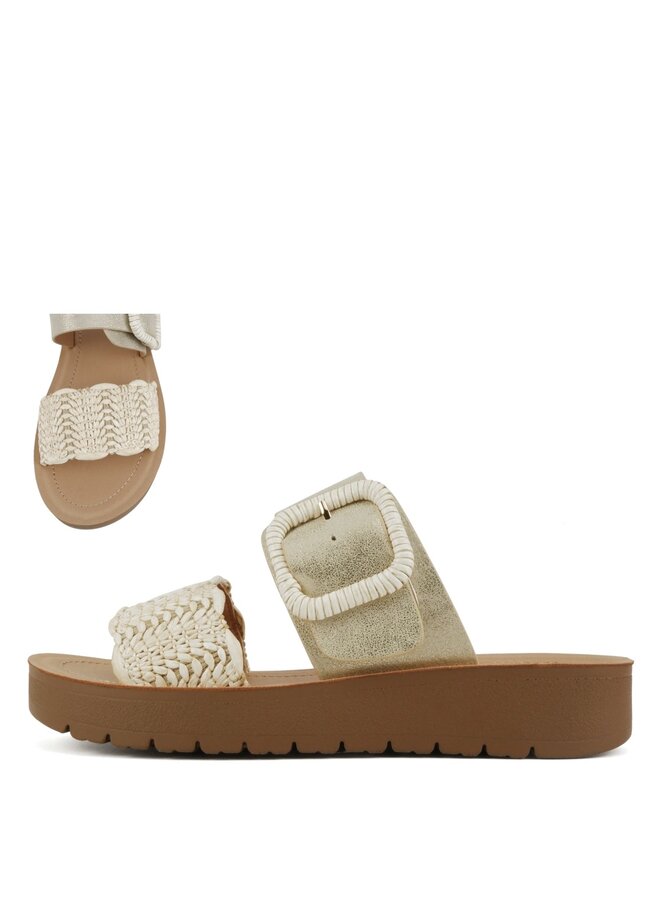 Cactus Casual Sandals - Gold Raffia