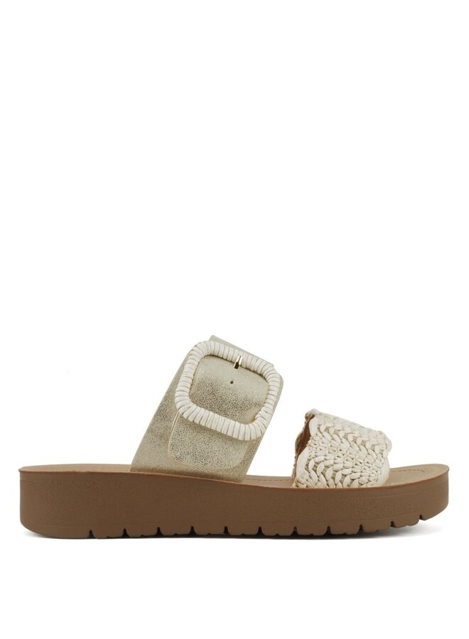 Cactus Casual Sandals - Gold Raffia