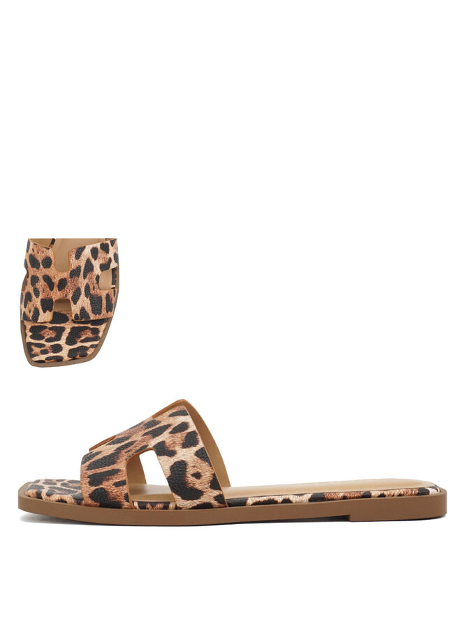 Knit Flat Sandals - Leopard Pu
