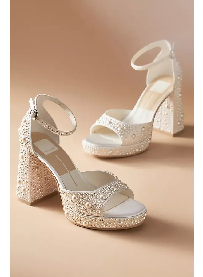 Pandro Dressy Heel - Pearl White Satin