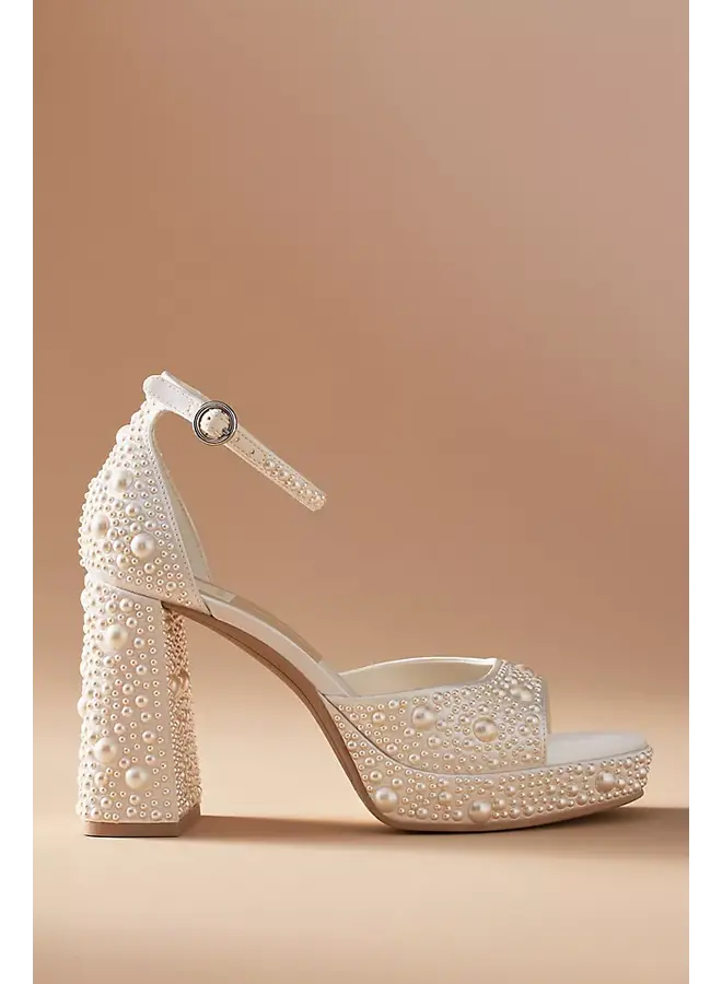 Pandro Dressy Heel - Pearl White Satin