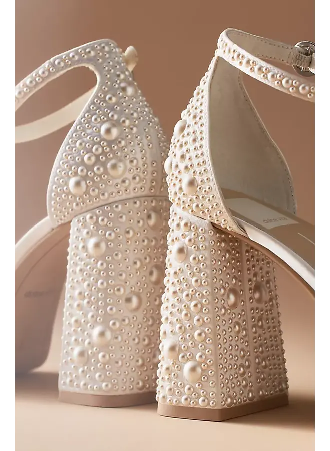 Pandro Dressy Heel - Pearl White Satin