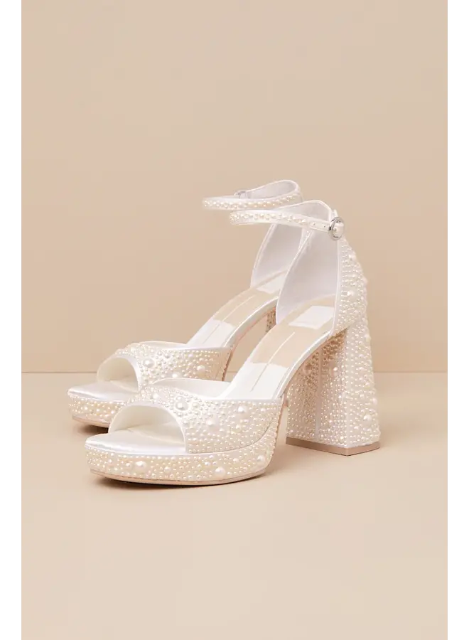 Pandro Dressy Heel - Pearl White Satin