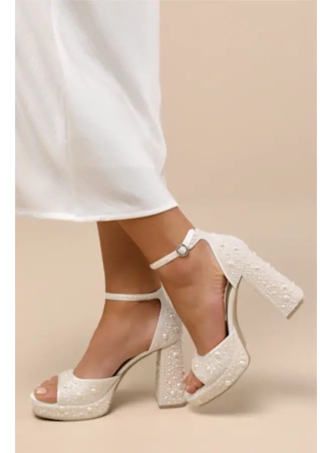 Pandro Dressy Heel - Pearl White Satin