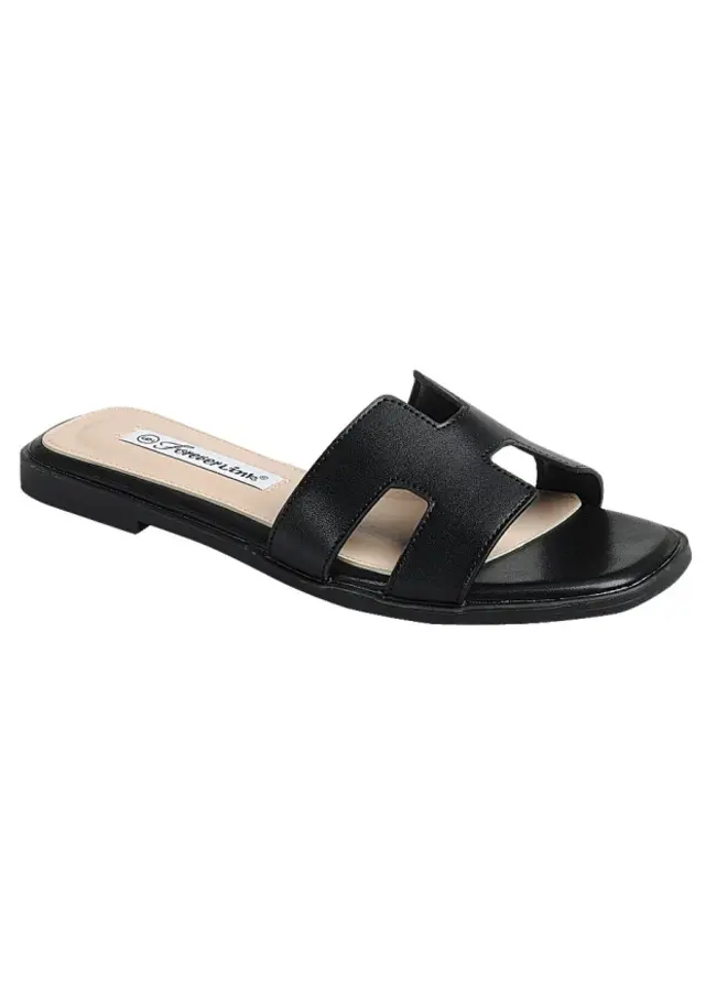 Main-13 Flat Sandal - Black Pu