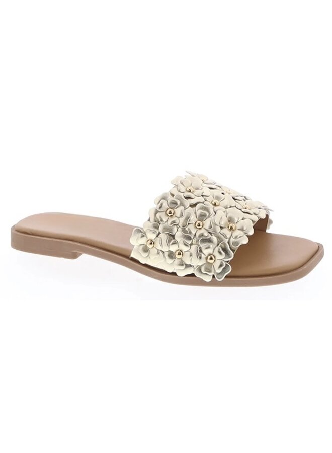 Autumn-48 Flat Sandal - Gold Pu