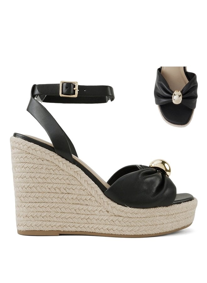 Farmer Wedge Sandals - Black Pu