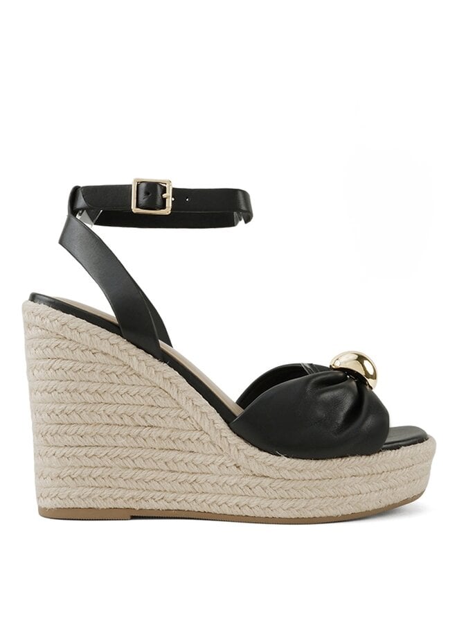 Farmer Wedge Sandals - Black Pu